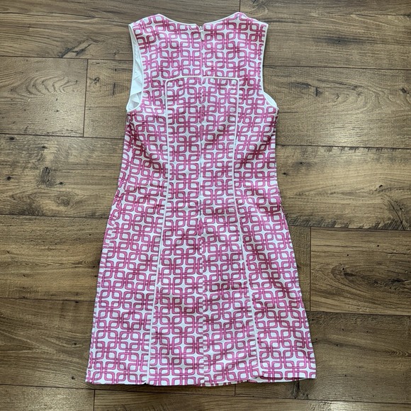 Trina Turk Signature Mod Print Dress 2 Pink & White Cotton Blend Sleeveless - Picture 4 of 4